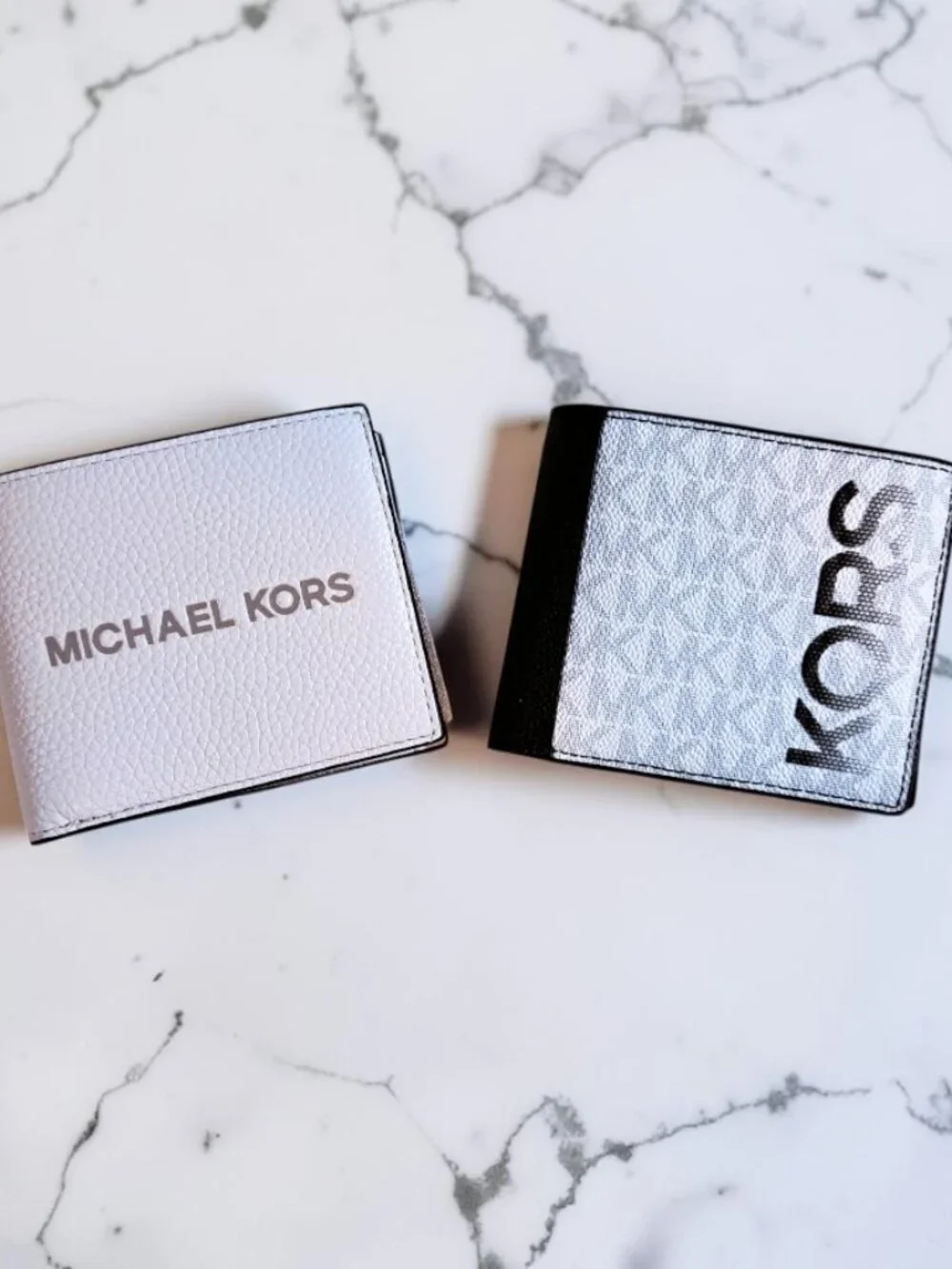 Michael Kors Black/White Cooper & Bright White Wallets w/Coin Pouch Bundle Set